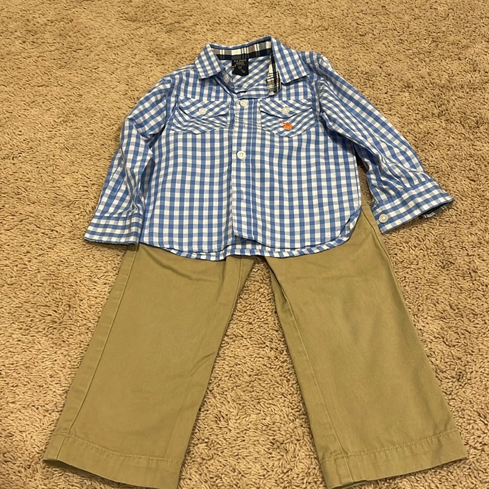 Polo button down shirt and pant set.  Like new, excellent condition.  Size 2T